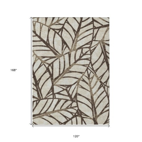 Homeroots 3' Artichoke Green And Beige Floral Washable Area Rug For Indoor Outdoor Use, Durable & Stylish 10' X 14' Polyester 584199