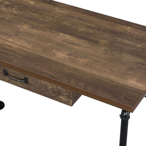 English Elm Endang Weathered Oak & Black Writing Desk with Drawer and 3-Tier Left Shelf, KD Metal Frame B2726P279122