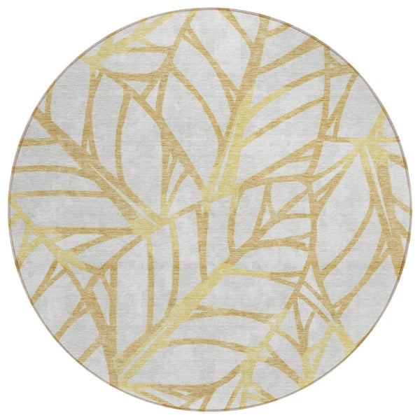 HomeRoots 5' Gold and Beige Floral Area Rug – Durable, Washable Design for Indoor and Outdoor Spaces 8' Round 584202