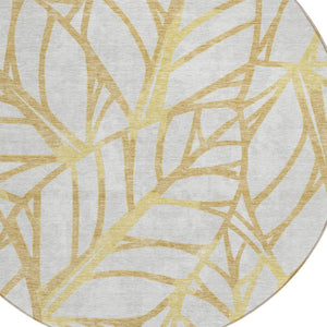 Homeroots 3' Artichoke Green And Beige Floral Washable Area Rug For Indoor Outdoor Use, Durable & Stylish 8' Round Polyester 584202