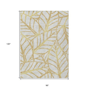 Homeroots 3' Artichoke Green And Beige Floral Washable Area Rug For Indoor Outdoor Use, Durable & Stylish 8' X 10' Polyester 584203