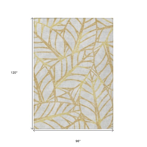 Homeroots 3' Artichoke Green And Beige Floral Washable Area Rug For Indoor Outdoor Use, Durable & Stylish 8' X 10' Polyester 584203