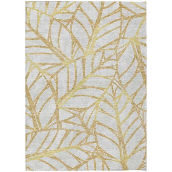 HomeRoots 5' Gold and Beige Floral Area Rug – Durable, Washable Design for Indoor and Outdoor Spaces 8' X 10' 584203