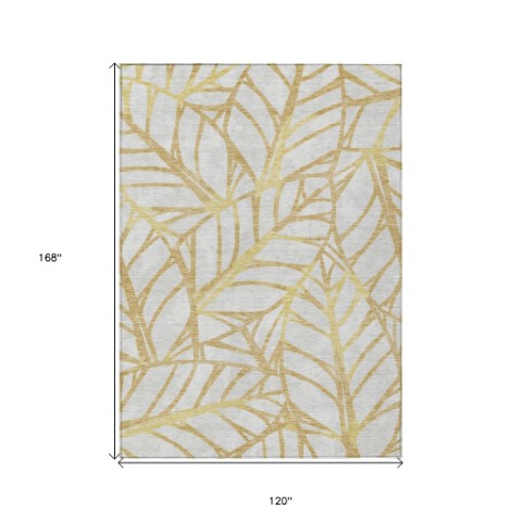 Homeroots 3' Artichoke Green And Beige Floral Washable Area Rug For Indoor Outdoor Use, Durable & Stylish 10' X 14' Polyester 584205