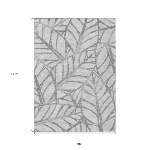 Homeroots 3' Artichoke Green And Beige Floral Washable Area Rug For Indoor Outdoor Use, Durable & Stylish 8' X 10' Polyester 584209