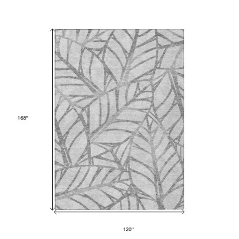 Homeroots 3' Artichoke Green And Beige Floral Washable Area Rug For Indoor Outdoor Use, Durable & Stylish 10' X 14' Polyester 584211