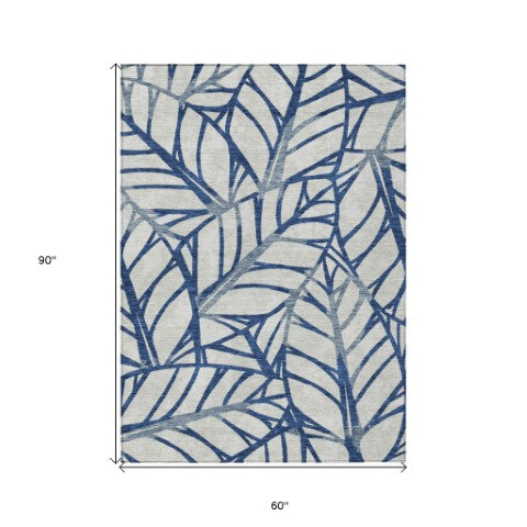 Homeroots 3' Artichoke Green And Beige Floral Washable Area Rug For Indoor Outdoor Use, Durable & Stylish 5' X 8' Polyester 584213