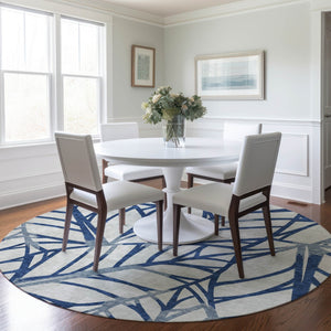 Homeroots 3' Artichoke Green And Beige Floral Washable Area Rug For Indoor Outdoor Use, Durable & Stylish 8' Round Polyester 584214