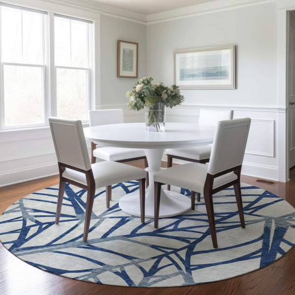 Homeroots 3' Artichoke Green And Beige Floral Washable Area Rug For Indoor Outdoor Use, Durable & Stylish 8' Round Polyester 584214