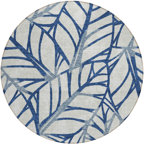 Homeroots 3' Artichoke Green And Beige Floral Washable Area Rug For Indoor Outdoor Use, Durable & Stylish 8' Round Polyester 584214