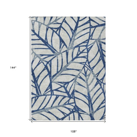 Homeroots 3' Artichoke Green And Beige Floral Washable Area Rug For Indoor Outdoor Use, Durable & Stylish 9' X 12' Polyester 584216