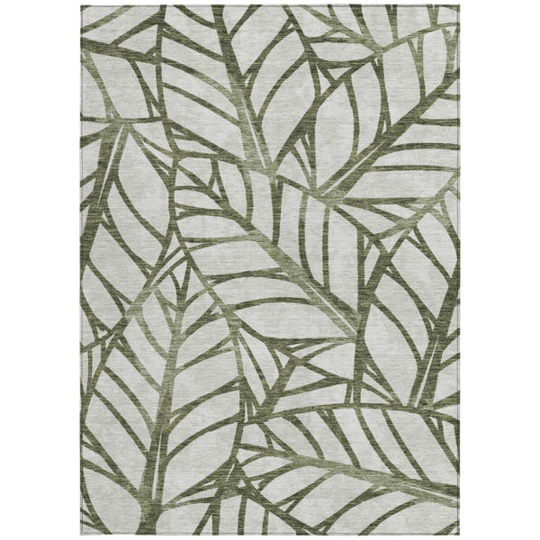 Homeroots 3' Artichoke Green And Beige Floral Washable Area Rug For Indoor Outdoor Use, Durable & Stylish 3' X 5' Polyester 584218