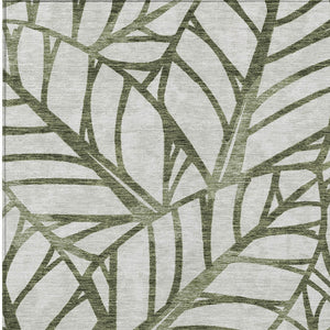 Homeroots 3' Artichoke Green And Beige Floral Washable Area Rug For Indoor Outdoor Use, Durable & Stylish 3' X 5' Polyester 584218