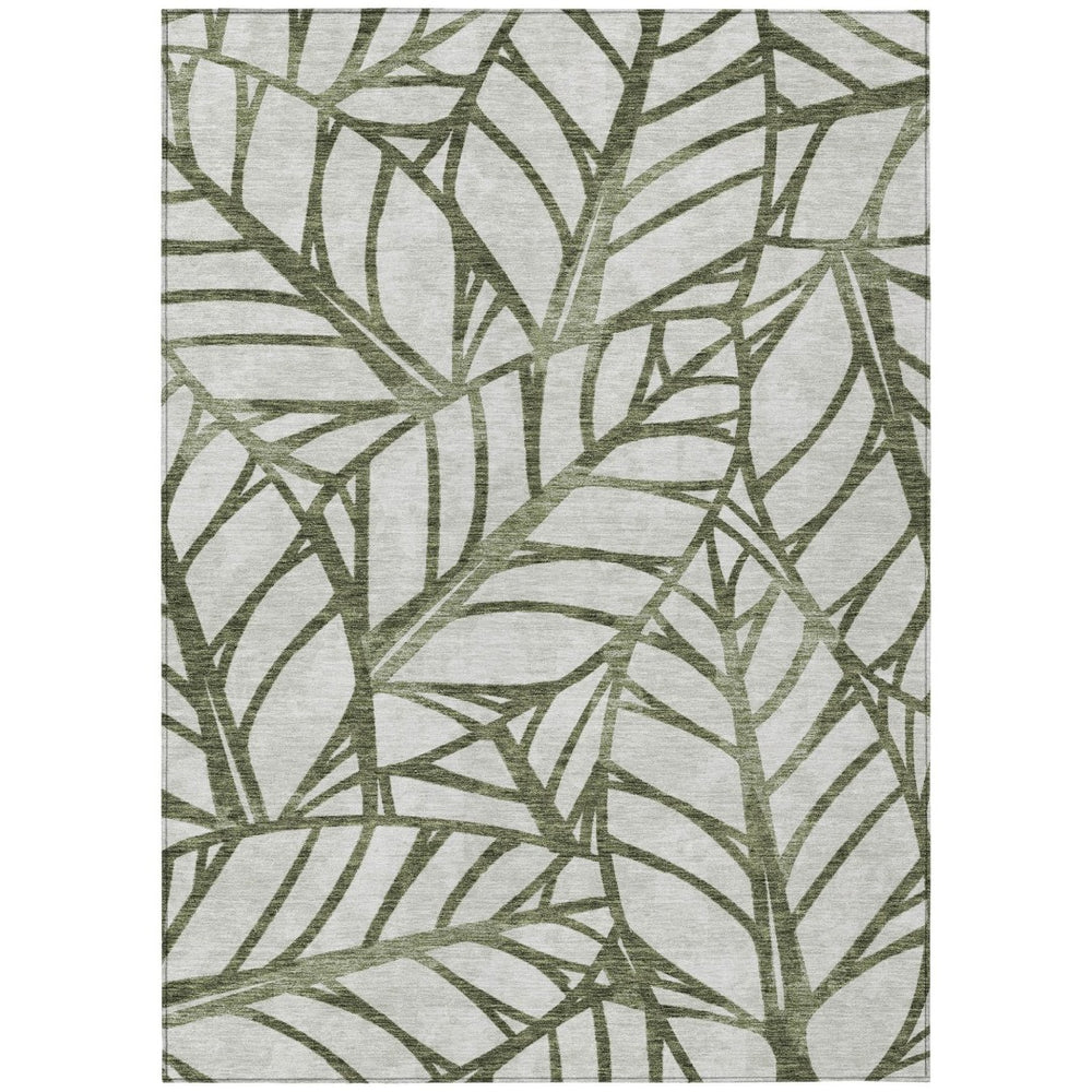 HomeRoots 5' Timeless Floral Olive Green and Beige Washable Area Rug for Indoor and Outdoor Living Spaces 5' X 8' 584219