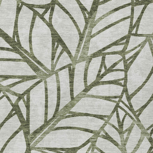 Homeroots 3' Artichoke Green And Beige Floral Washable Area Rug For Indoor Outdoor Use, Durable & Stylish 5' X 8' Polyester 584219