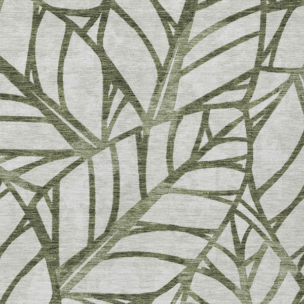 Homeroots 3' Artichoke Green And Beige Floral Washable Area Rug For Indoor Outdoor Use, Durable & Stylish 5' X 8' Polyester 584219