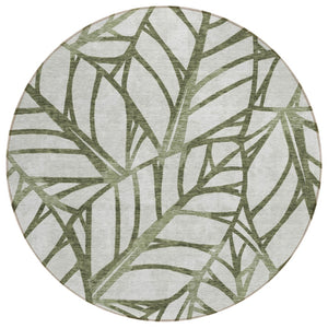 HomeRoots 5' Timeless Floral Olive Green and Beige Washable Area Rug for Indoor and Outdoor Living Spaces 8' Round 584220