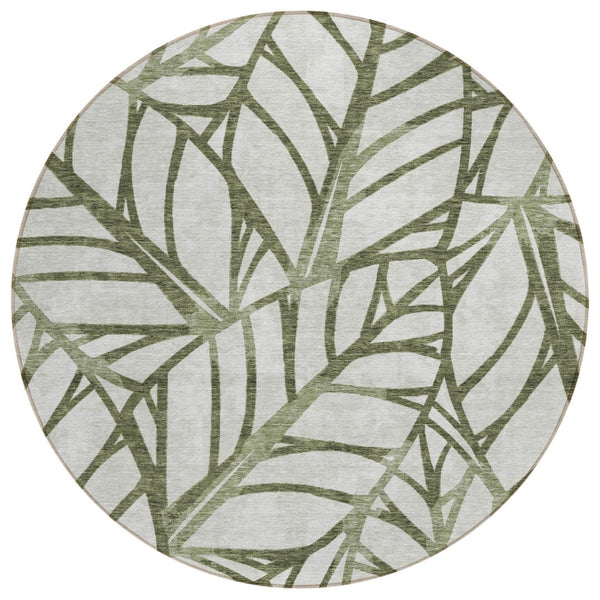 HomeRoots 5' Timeless Floral Olive Green and Beige Washable Area Rug for Indoor and Outdoor Living Spaces 8' Round 584220