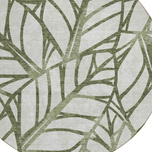Homeroots 3' Artichoke Green And Beige Floral Washable Area Rug For Indoor Outdoor Use, Durable & Stylish 8' Round Polyester 584220
