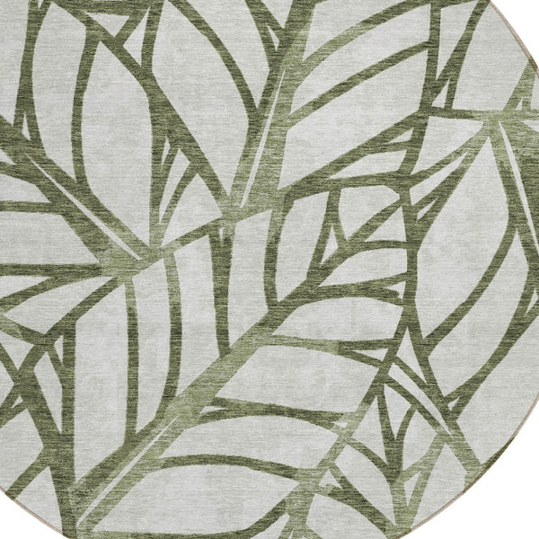 Homeroots 3' Artichoke Green And Beige Floral Washable Area Rug For Indoor Outdoor Use, Durable & Stylish 8' Round Polyester 584220