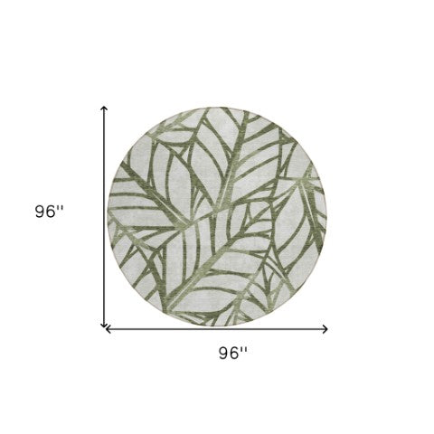 Homeroots 3' Artichoke Green And Beige Floral Washable Area Rug For Indoor Outdoor Use, Durable & Stylish 8' Round Polyester 584220