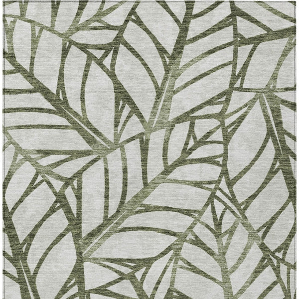 Homeroots 3' Artichoke Green And Beige Floral Washable Area Rug For Indoor Outdoor Use, Durable & Stylish 8' X 10' Polyester 584221