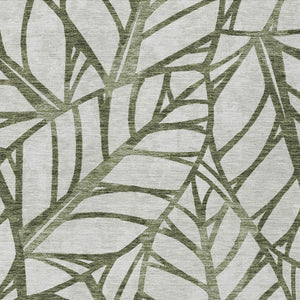 Homeroots 3' Artichoke Green And Beige Floral Washable Area Rug For Indoor Outdoor Use, Durable & Stylish 8' X 10' Polyester 584221