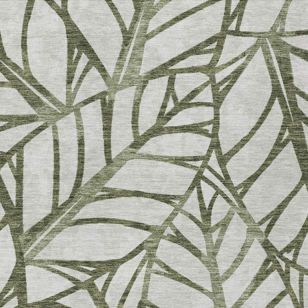 Homeroots 3' Artichoke Green And Beige Floral Washable Area Rug For Indoor Outdoor Use, Durable & Stylish 8' X 10' Polyester 584221