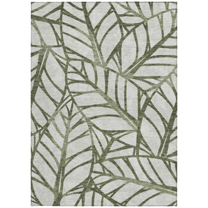 Homeroots 3' Artichoke Green And Beige Floral Washable Area Rug For Indoor Outdoor Use, Durable & Stylish 9' X 12' Polyester 584222