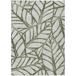 HomeRoots 9' Olive Green and Beige Floral Area Rug - Durable, Washable Design for Indoor and Outdoor Spaces 9' X 12' 584222