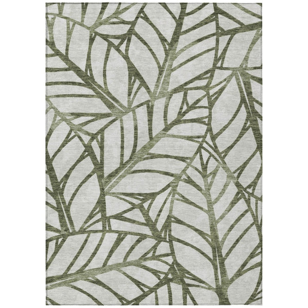 HomeRoots 9' Olive Green and Beige Floral Area Rug - Durable, Washable Design for Indoor and Outdoor Spaces 9' X 12' 584222