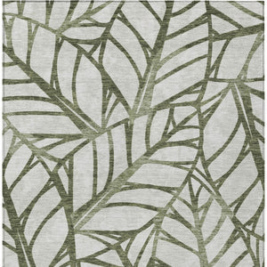 Homeroots 3' Artichoke Green And Beige Floral Washable Area Rug For Indoor Outdoor Use, Durable & Stylish 9' X 12' Polyester 584222