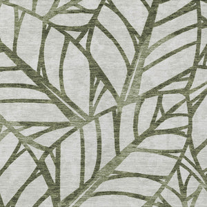 Homeroots 3' Artichoke Green And Beige Floral Washable Area Rug For Indoor Outdoor Use, Durable & Stylish 10' X 14' Polyester 584223