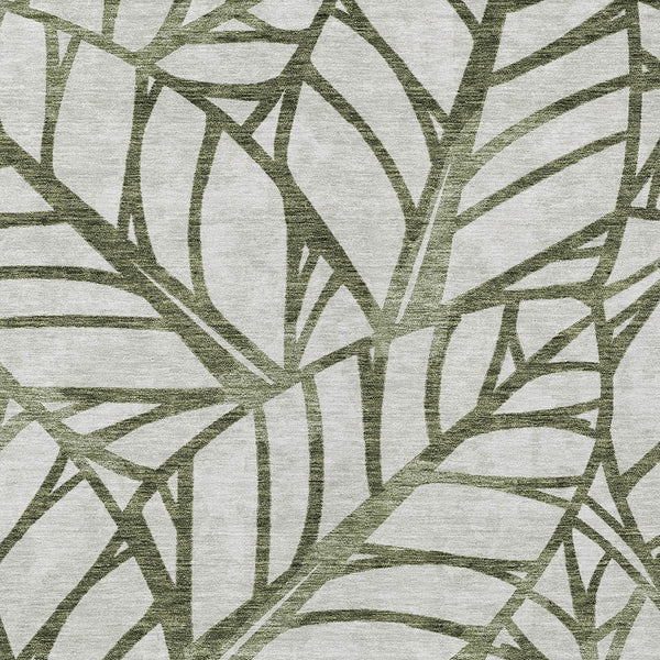 Homeroots 3' Artichoke Green And Beige Floral Washable Area Rug For Indoor Outdoor Use, Durable & Stylish 10' X 14' Polyester 584223