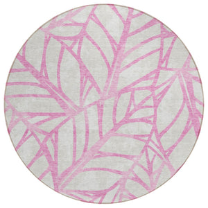 HomeRoots 5' Pink and Beige Floral Area Rug - Durable, Washable Design for Indoor and Outdoor Spaces 8' Round 584226