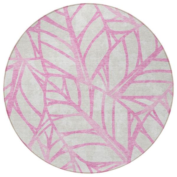 Homeroots 3' Artichoke Green And Beige Floral Washable Area Rug For Indoor Outdoor Use, Durable & Stylish 8' Round Polyester 584226