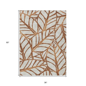 Homeroots 3' Artichoke Green And Beige Floral Washable Area Rug For Indoor Outdoor Use, Durable & Stylish 3' X 5' Polyester 584230