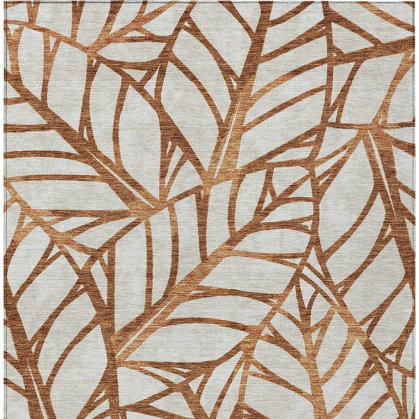 Homeroots 3' Artichoke Green And Beige Floral Washable Area Rug For Indoor Outdoor Use, Durable & Stylish 5' X 8' Polyester 584231