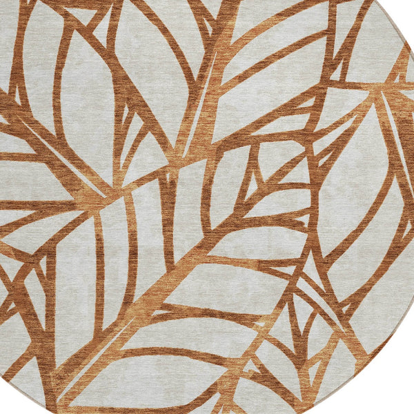 Homeroots 3' Artichoke Green And Beige Floral Washable Area Rug For Indoor Outdoor Use, Durable & Stylish 8' Round Polyester 584232