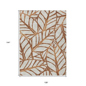 Homeroots 3' Artichoke Green And Beige Floral Washable Area Rug For Indoor Outdoor Use, Durable & Stylish 9' X 12' Polyester 584234