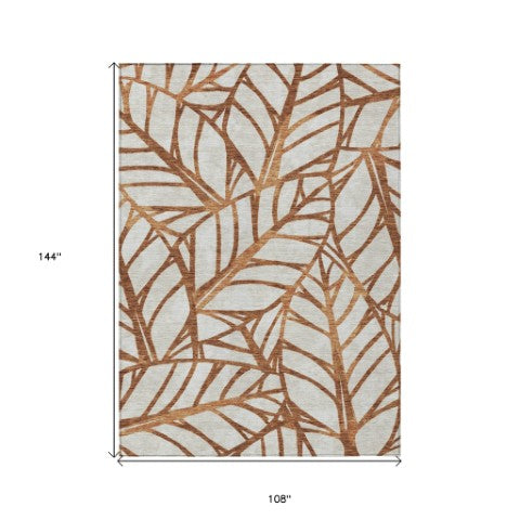 Homeroots 3' Artichoke Green And Beige Floral Washable Area Rug For Indoor Outdoor Use, Durable & Stylish 9' X 12' Polyester 584234