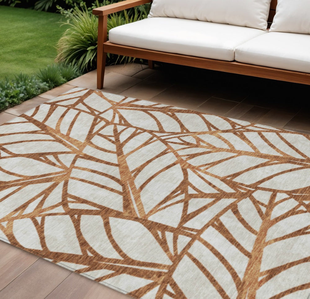 HomeRoots 9' Vibrant Floral Indoor Outdoor Area Rug in Orange, Beige & Copper – Durable, Washable & Stylish 9' X 12' 584234