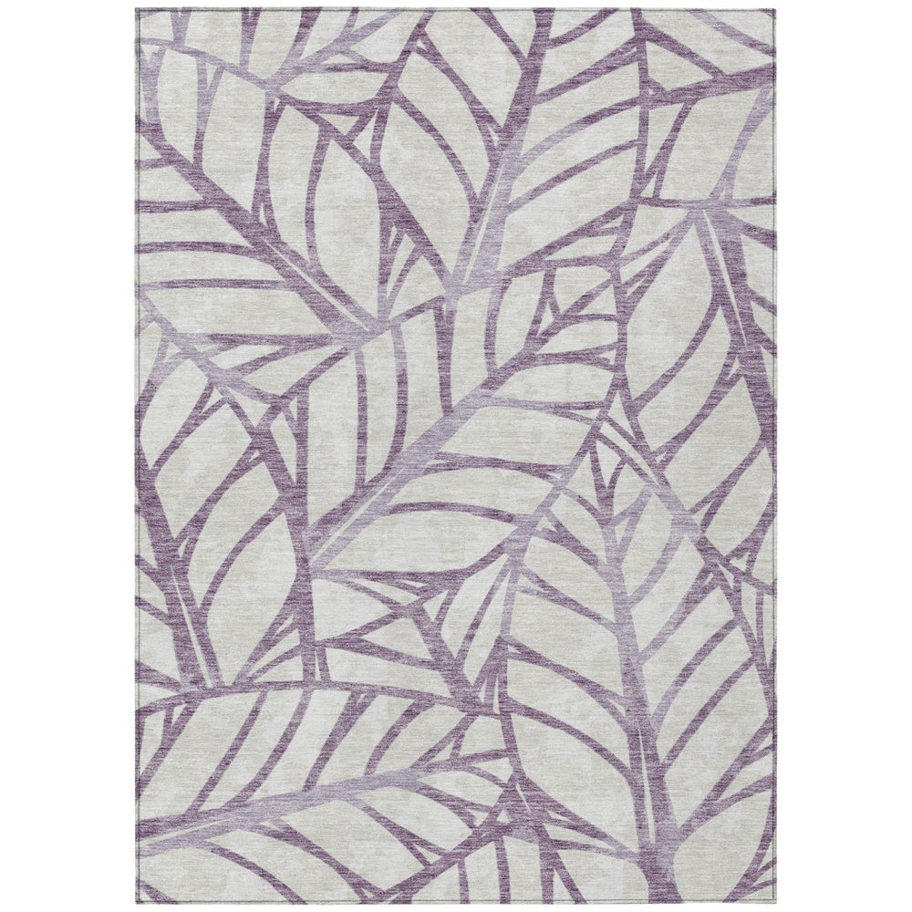 HomeRoots 5' Durable Floral Indoor Outdoor Area Rug - Purple Lavender & Beige, Machine Washable & Stain-Resistant 5' X 8' 584237