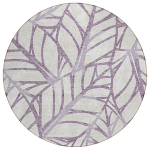 HomeRoots 5' Durable Floral Indoor Outdoor Area Rug - Purple Lavender & Beige, Machine Washable & Stain-Resistant 8' Round 584238