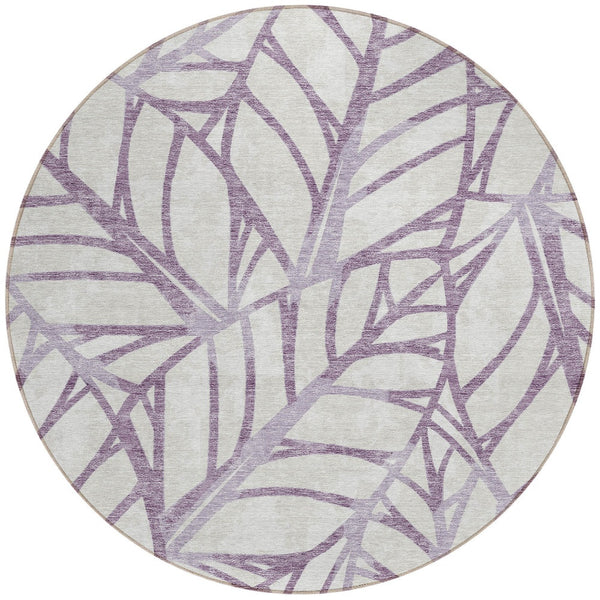 Homeroots 3' Artichoke Green And Beige Floral Washable Area Rug For Indoor Outdoor Use, Durable & Stylish 8' Round Polyester 584238