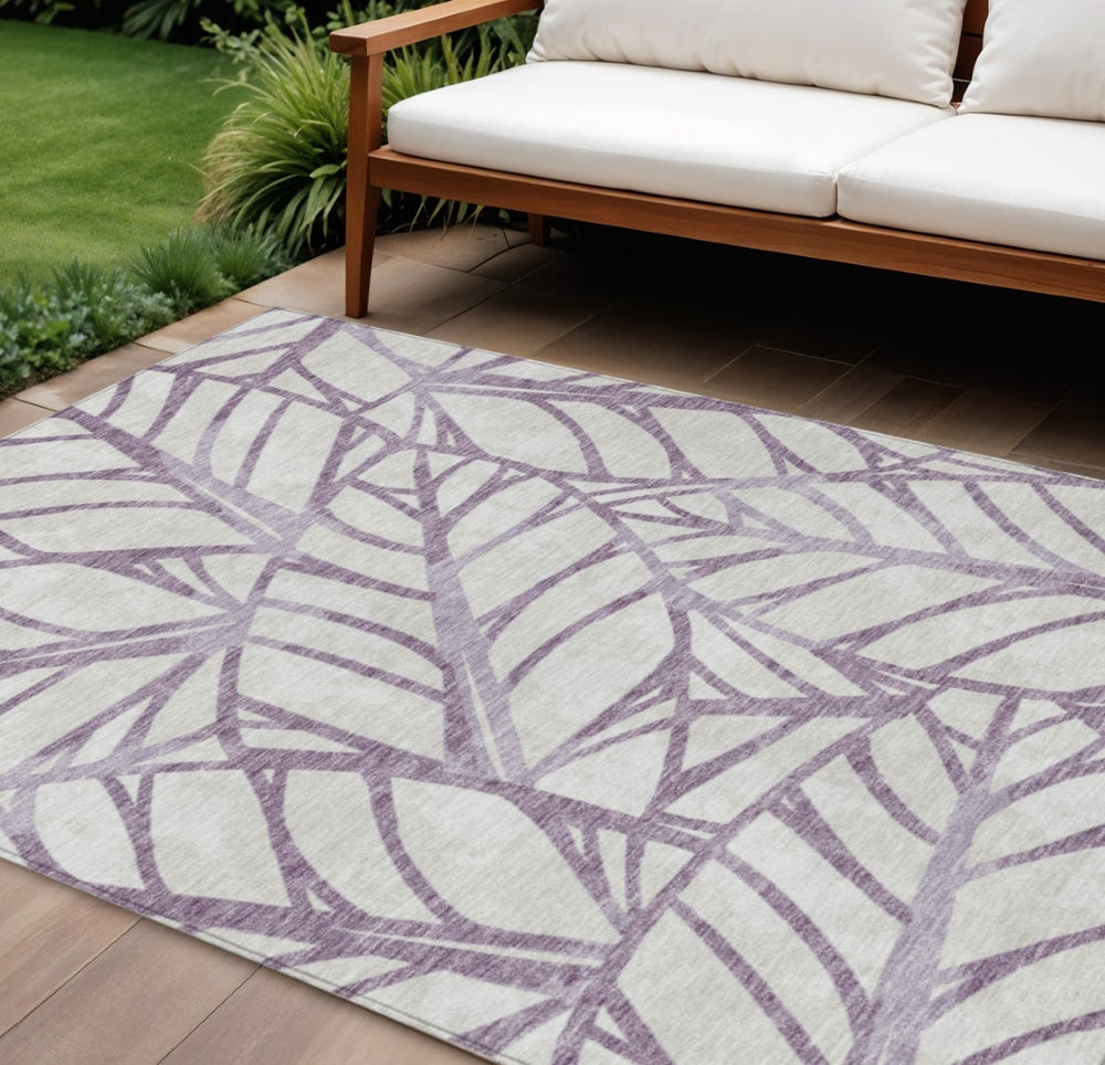 HomeRoots 9' Elegant Floral Area Rug in Purple and Beige - Washable, Durable Design for Indoor & Outdoor Use 9' X 12' 584240
