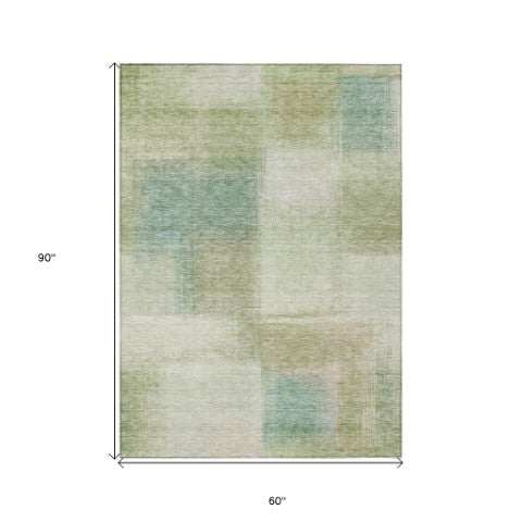 Homeroots 3' Artichoke Green Abstract Washable Indoor Outdoor Area Rug – Durable, Stylish, Stain Resistant Design 5' X 8' Polyester 584243