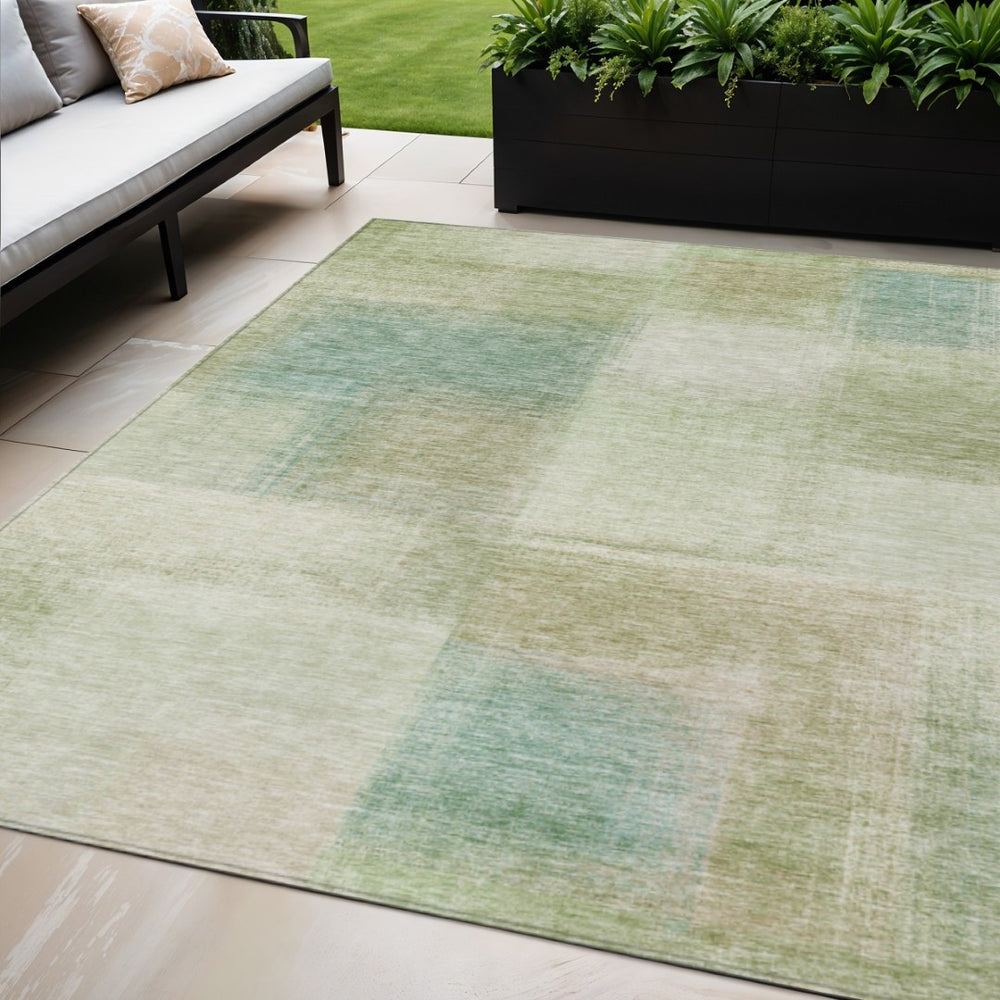 HomeRoots 5' Artichoke Green and Beige Abstract Area Rug – Stylish, Washable, Durable for Indoor and Outdoor Use 5' X 8' 584243