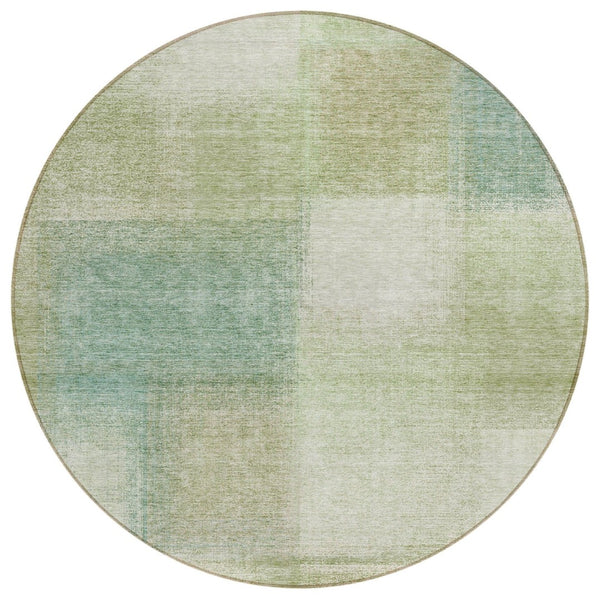 HomeRoots 5' Artichoke Green and Beige Abstract Area Rug – Stylish, Washable, Durable for Indoor and Outdoor Use 8' Round 584244