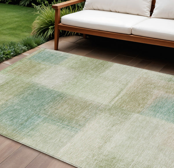 Homeroots 3' Artichoke Green Abstract Washable Indoor Outdoor Area Rug – Durable, Stylish, Stain Resistant Design 8' X 10' Polyester 584245